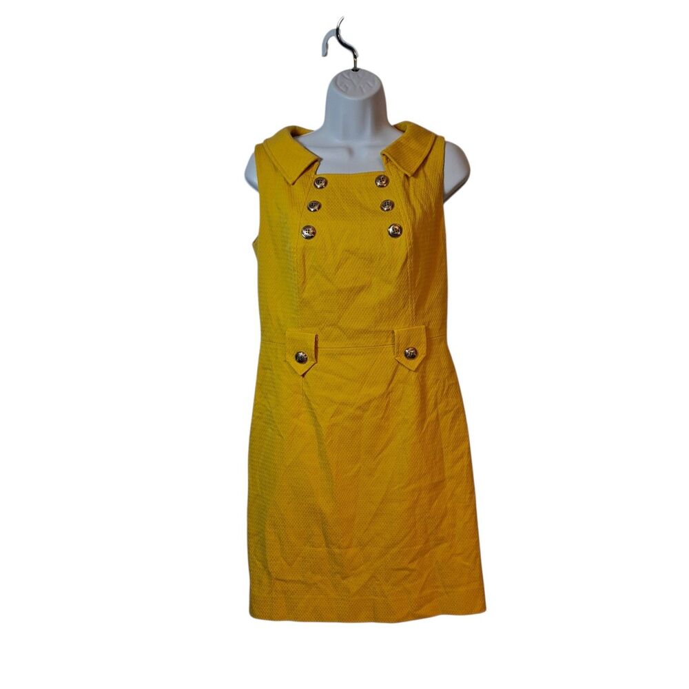 Etcetera Women's Mod Style Dress Size 6 Yellow Collared Sleeveless Sheath Lined